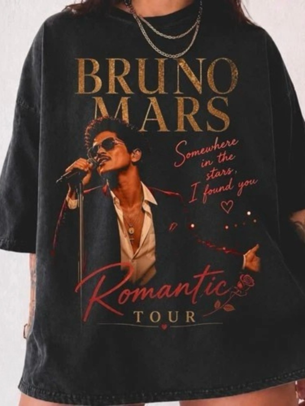 Bruno Mars T-shirt Romantic Tour Concert 90s Music Tee - Gildan 5000